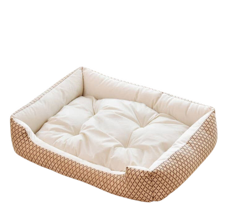 Classic Tan And Brown Fleece Cuddly Dog Bed